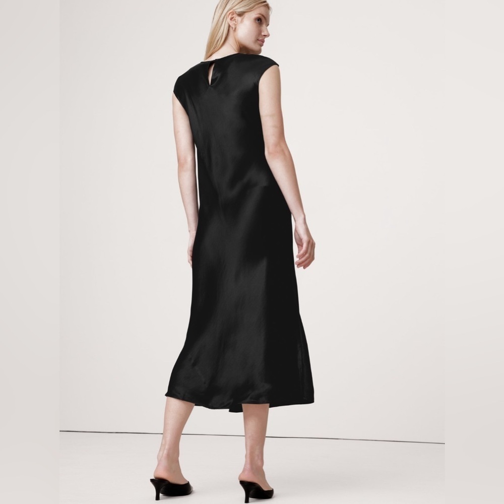 NEW! Banana Republic Black Bias-Cut Satin Midi Dress - XXS 🏒 - Picture 3 of 8
